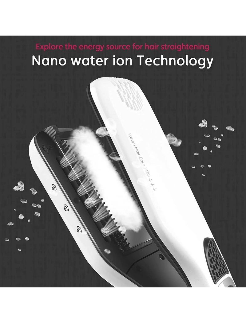 AROAQ Hair Straightener Flat Iron, Adjustable Temperature Electric Hair Straightening Brush, Nano Titanium Ceramic Steam Flat Iron, Digital LCD Hair Straightener For All Hair Types, (White) - Image 5