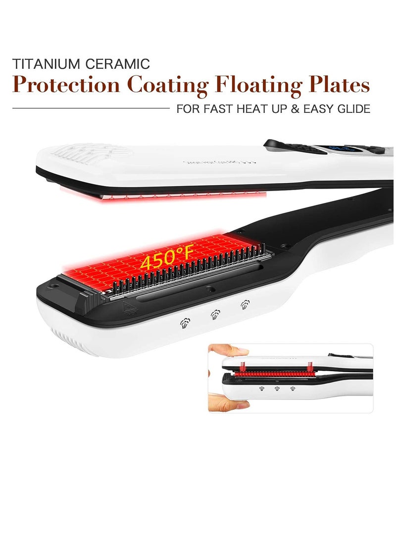 AROAQ Hair Straightener Flat Iron, Adjustable Temperature Electric Hair Straightening Brush, Nano Titanium Ceramic Steam Flat Iron, Digital LCD Hair Straightener For All Hair Types, (White) - Image 3