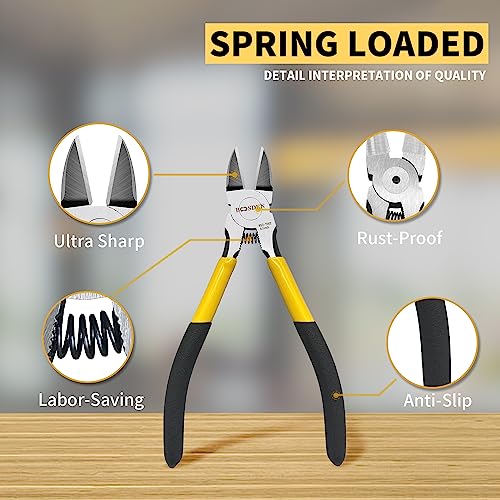 BOOSDEN Wire Cutters 5 Pack, 6 inch Flush Cutters, BOOSDEN Spring Loaded Cutting Pliers,Precision Side Cutters,Sharp Diagonal Cutters,Small Wire Snips for Crafting - Image 3