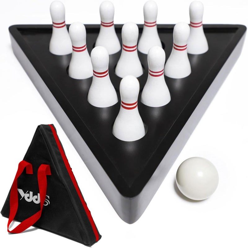 YDDS Store Shuffleboard Bowling Pin Set with 10 Pcs Premium Hardwood Bowling Pins Durabel Triangular Pinsetter Resin Bowling Ball and Carrying Bag, Fun for Shuffleboard Games - Image 1