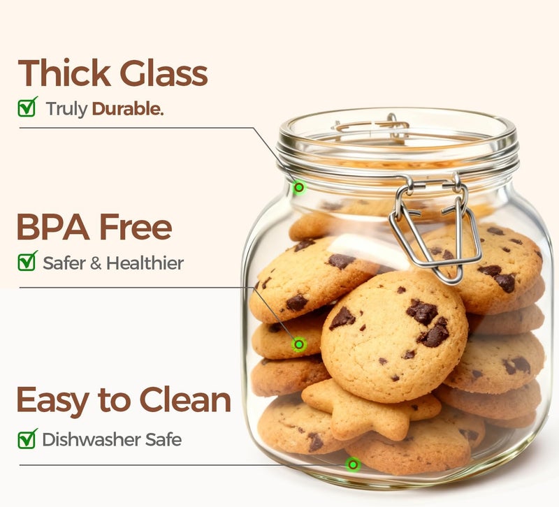 Square Glass Pantry Jars with Airtight Lids 27 oz 6 Pack Spice Jar | Coffee sugar cookies, Snacks spices, Loose tea storage, Pantry organization, Kitchen cabinet storage, Countertop spice setup - Image 4
