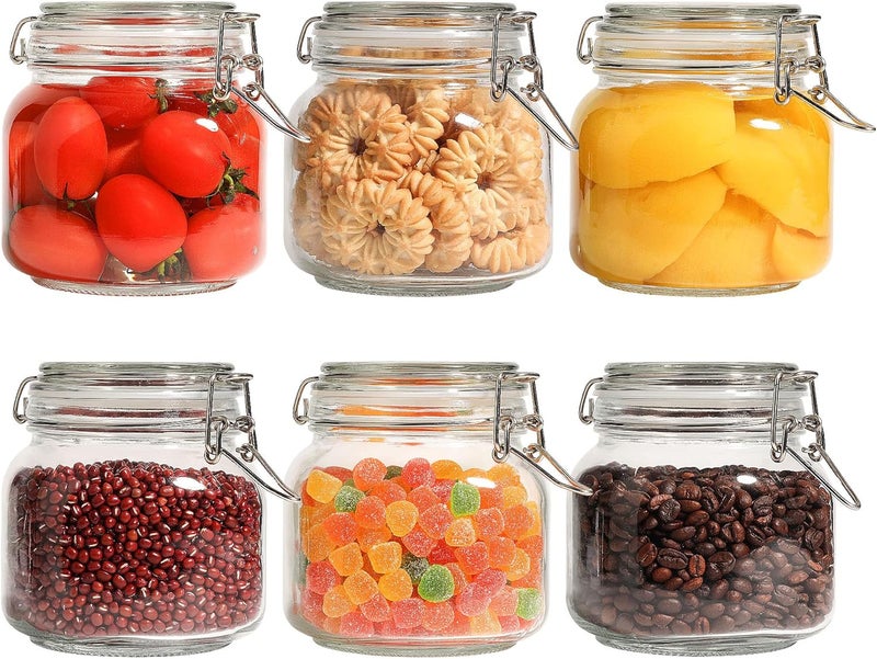 Square Glass Pantry Jars with Airtight Lids 27 oz 6 Pack Spice Jar | Coffee sugar cookies, Snacks spices, Loose tea storage, Pantry organization, Kitchen cabinet storage, Countertop spice setup - Image 1