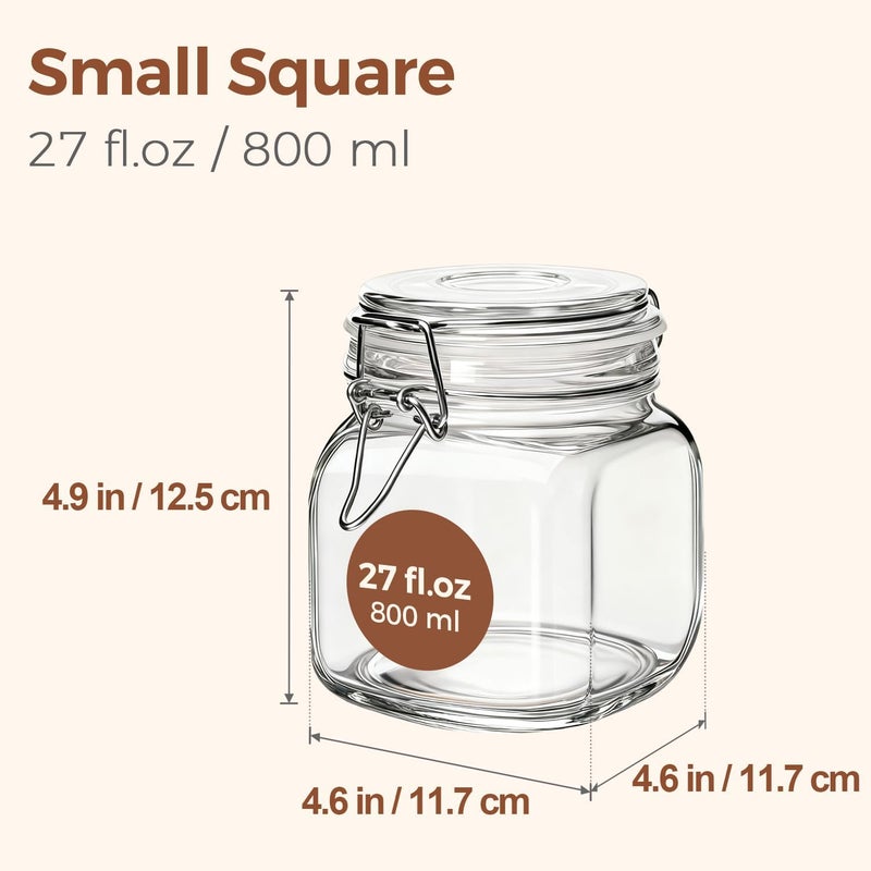 Square Glass Pantry Jars with Airtight Lids 27 oz 6 Pack Spice Jar | Coffee sugar cookies, Snacks spices, Loose tea storage, Pantry organization, Kitchen cabinet storage, Countertop spice setup - Image 2