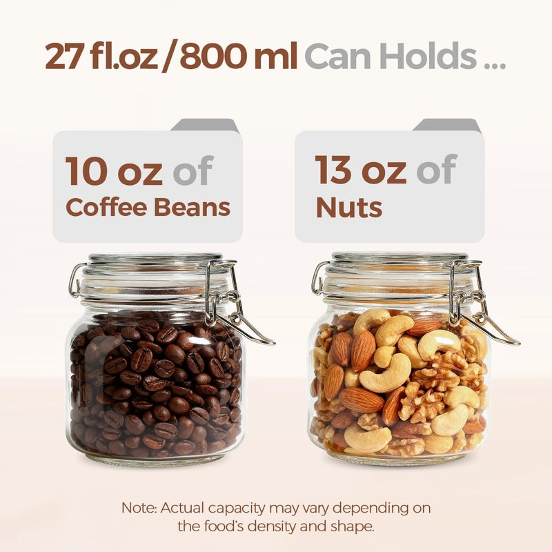 Square Glass Pantry Jars with Airtight Lids 27 oz 6 Pack Spice Jar | Coffee sugar cookies, Snacks spices, Loose tea storage, Pantry organization, Kitchen cabinet storage, Countertop spice setup - Image 5
