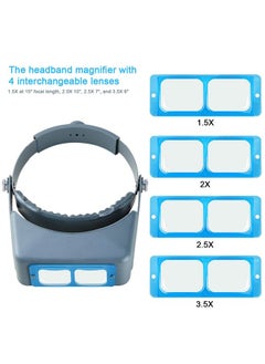 Dandelion Headband Magnifier Hands Free Jeweler Loupe Head Mount Magnifying Headset Visor Double Optical Glass 4 Replaceable Lenses For Reading,Repair(1.5X,2.0X,2.5X,3.5X)  - Image 3