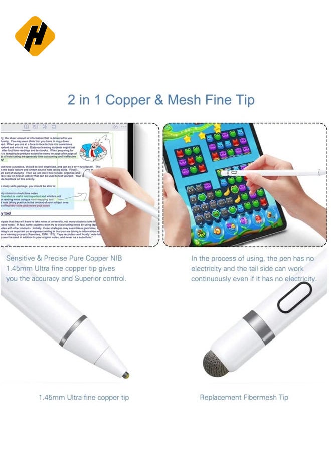HuHa - Active Stylus Pen White/Black 1.45mm fine Tip for iPad Apple iPhone Samsung Tablets, on iOS and Android Capacitive Touchscreen, Take-Note Hand-Written Draw no lags Skipping,Rechargeable, - Image 1