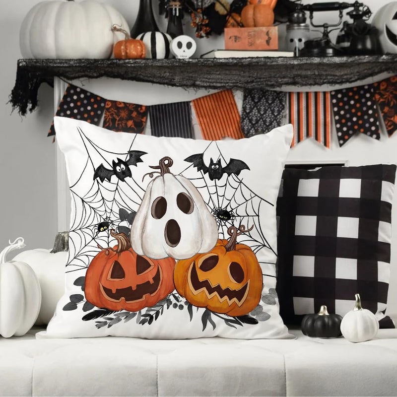AACORS Halloween Pillow Cover 16X16 Inch Pumpkin Jack-O'-Lanterns Bat Web Decoration Holiday Farmhouse Pillow Case Decor for Home Sofa Couch AA306-16