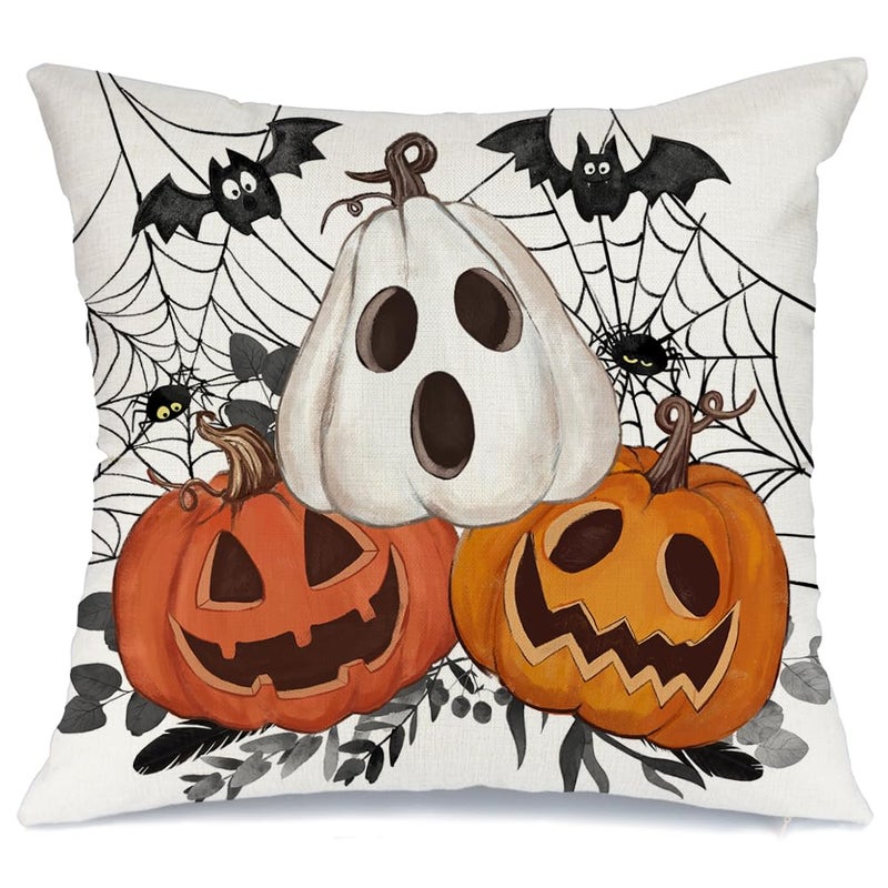 AACORS Halloween Pillow Cover 16X16 Inch Pumpkin Jack-O'-Lanterns Bat Web Decoration Holiday Farmhouse Pillow Case Decor for Home Sofa Couch AA306-16