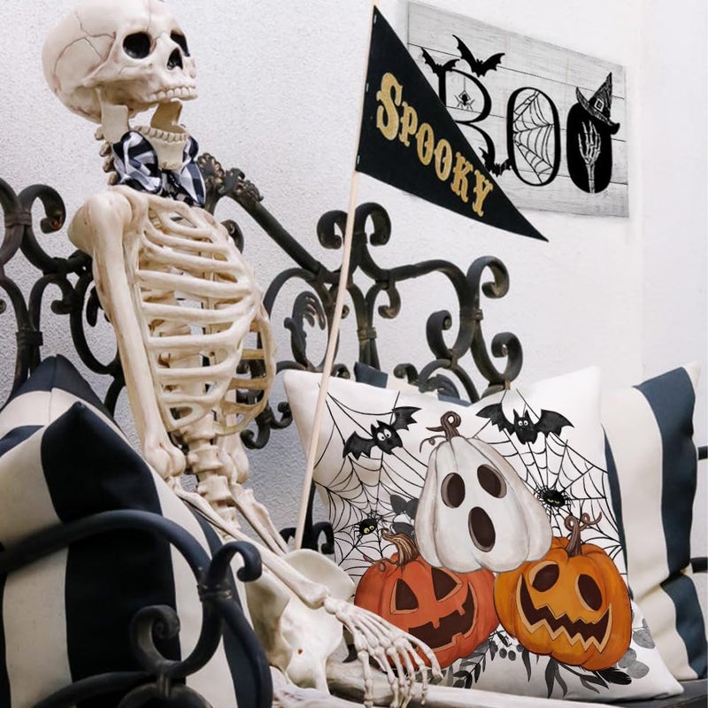 AACORS Halloween Pillow Cover 16X16 Inch Pumpkin Jack-O'-Lanterns Bat Web Decoration Holiday Farmhouse Pillow Case Decor for Home Sofa Couch AA306-16