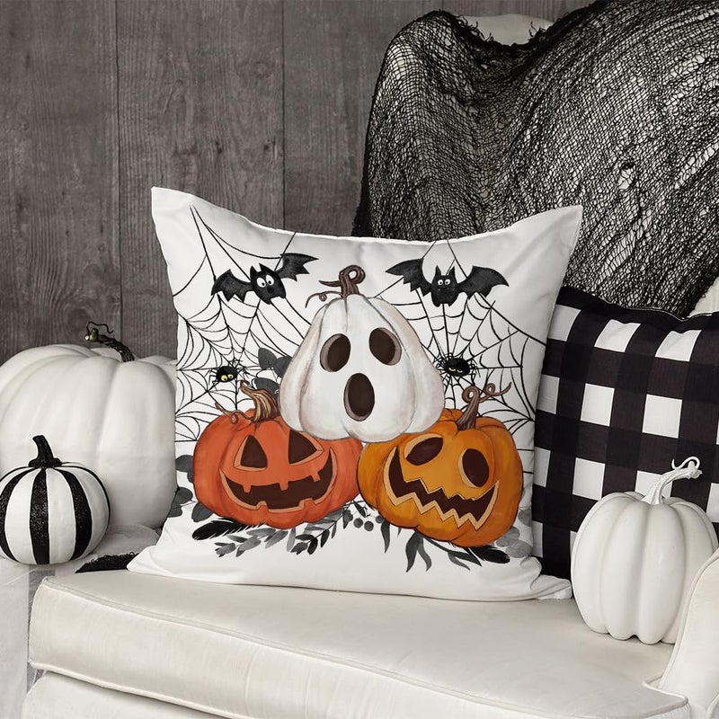 AACORS Halloween Pillow Cover 16X16 Inch Pumpkin Jack-O'-Lanterns Bat Web Decoration Holiday Farmhouse Pillow Case Decor for Home Sofa Couch AA306-16