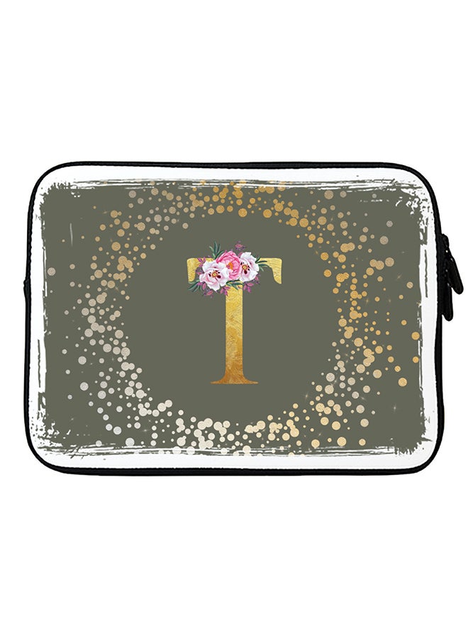Stylizedd Laptop Sleeve Bag for Macbook 13, 14, 15, 16 inch- Custom Monogram Initial Letter Floral Pattern Alphabet - T  (Olive Green)  - Image 1