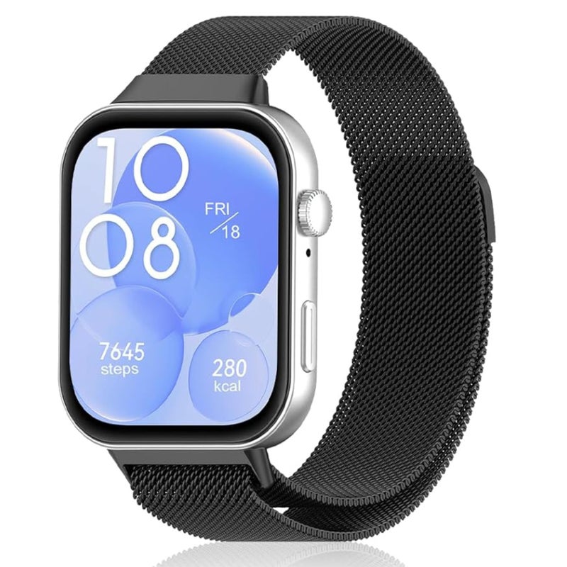 NESLIN Milanese Stainless Steel Magnetic Loop Band Compatible with Huawei Watch Fit 3 (2024), Classic Business Metal Wristband – Black - Image 2