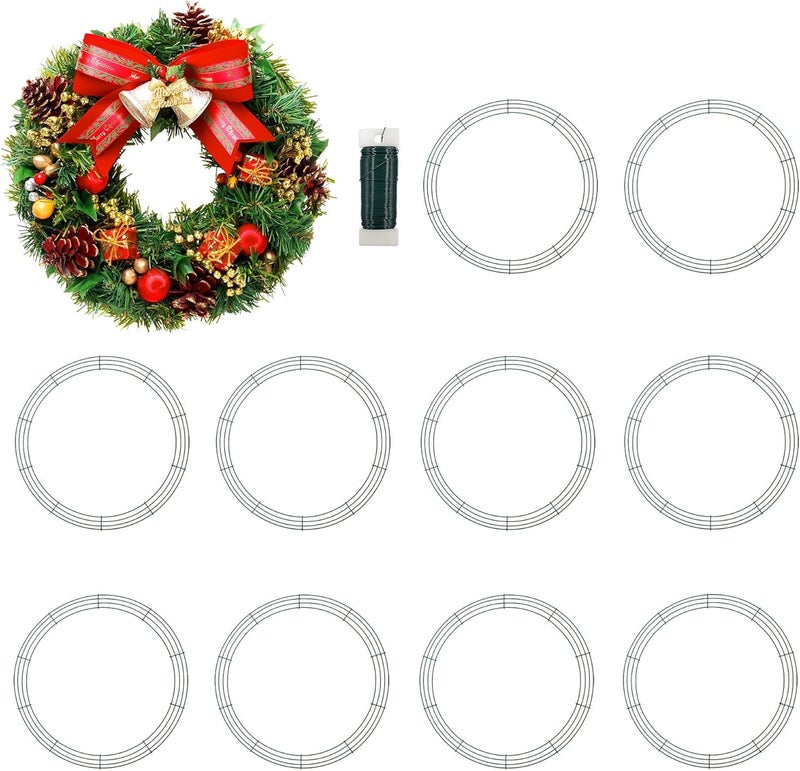 MTB Garden 20 Inch Christmas Green Wire Wreath Frame,10 Pack Metal Front Door Wreath Round Form Iron Ring for Christmas, New Year Decors, Crafts, DIY, Holidays, Events - Image 1