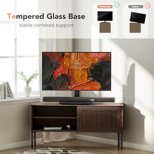 Hemudu Universal Swivel TV /Table Top TV Stand for 19 to 43 inch TVs with 90 Degree Swivel, 4 Level Height Adjustable, Heavy Duty Tempered Glass Base, Holds up to 99LBS HT02B-001 - Image 5