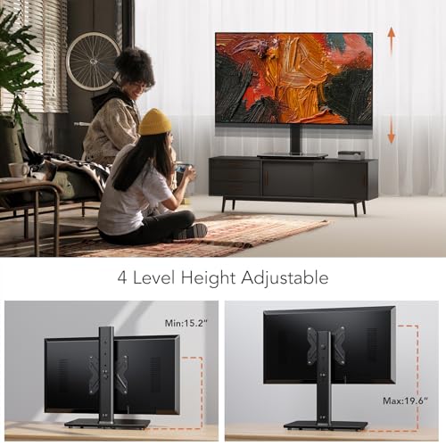 Hemudu Universal Swivel TV /Table Top TV Stand for 19 to 43 inch TVs with 90 Degree Swivel, 4 Level Height Adjustable, Heavy Duty Tempered Glass Base, Holds up to 99LBS HT02B-001 - Image 4