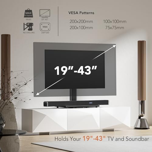 Hemudu Universal Swivel TV /Table Top TV Stand for 19 to 43 inch TVs with 90 Degree Swivel, 4 Level Height Adjustable, Heavy Duty Tempered Glass Base, Holds up to 99LBS HT02B-001 - Image 2