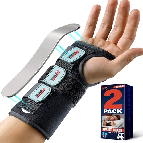 FEATOL Carpal Tunnel Wrist Brace Night Support 2 Pack - Wrist Splint for Pain Relief Tendonitis, Sprained, Arthritis - Metal Splint Stabilizer With Hand Brace -FOR Sleeping Women Men -Right&Left(M/L) - Image 1