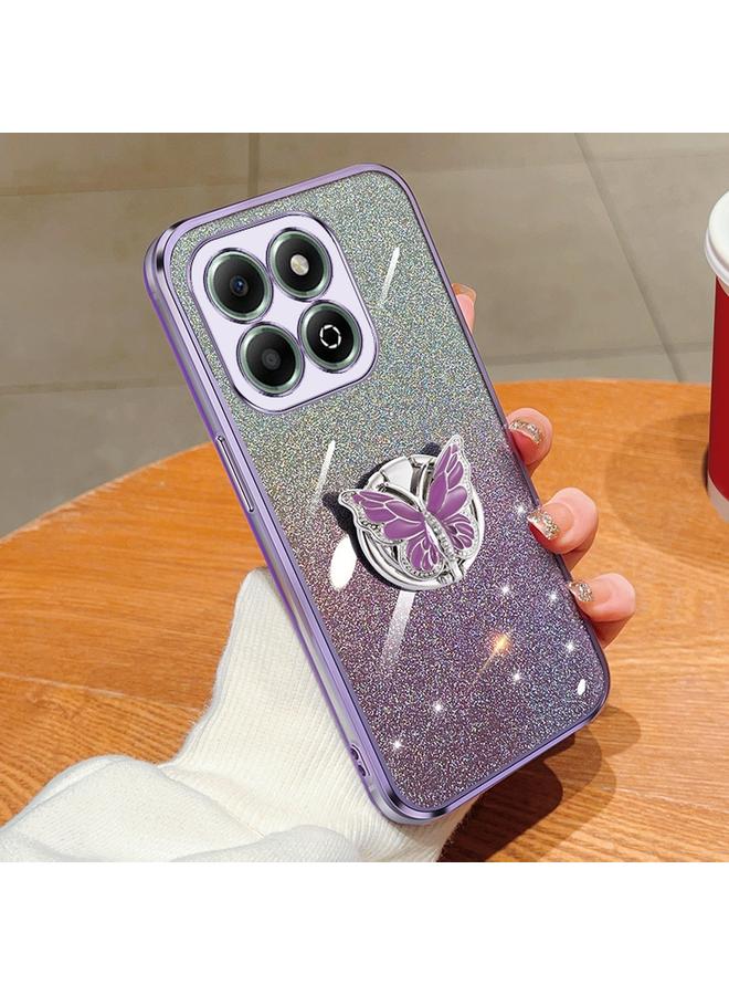 زبون جراب لهاتف Honor X6b مطلي بطبقة لامعة متدرجة اللون من مادة TPU مع حامل على شكل فراشة - Image 1