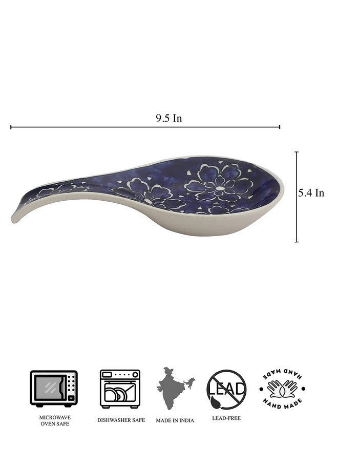 MIAH DECOR Ceramic Spoon Rest with Hand Painted Floral Design for Kitchen Dinning Microwave & Dishwasher Safe-Size 9.5 Inches - Image 2