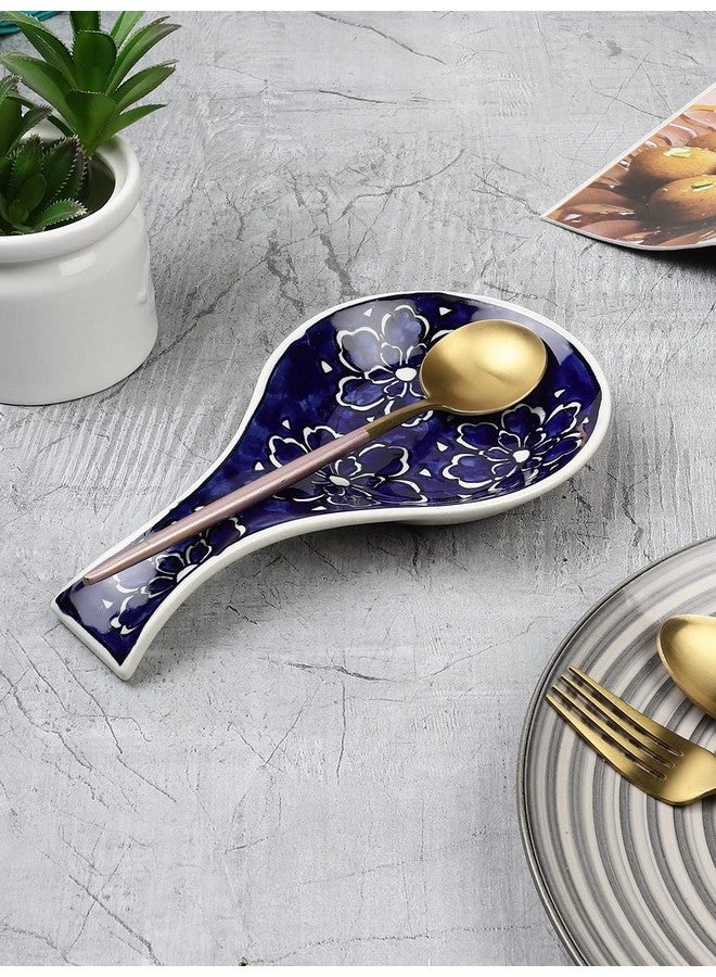MIAH DECOR Ceramic Spoon Rest with Hand Painted Floral Design for Kitchen Dinning Microwave & Dishwasher Safe-Size 9.5 Inches - Image 1