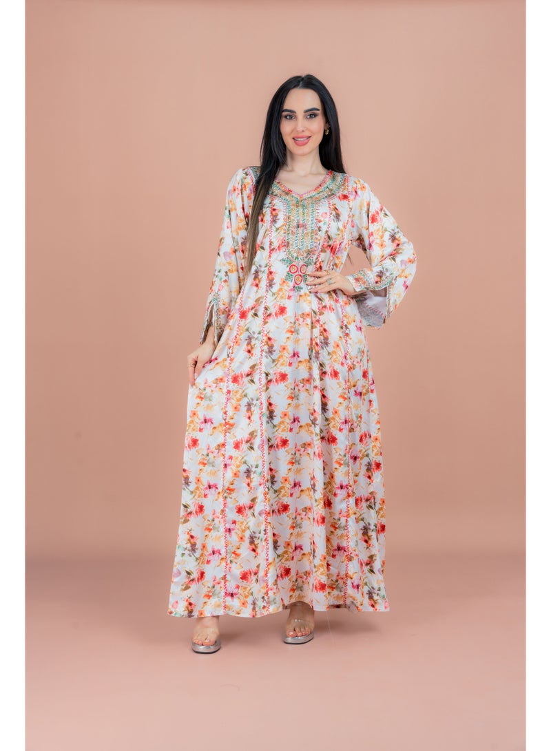 IKKXA Pattern Printed Modern Jalabiya IK052 Beige - Image 1