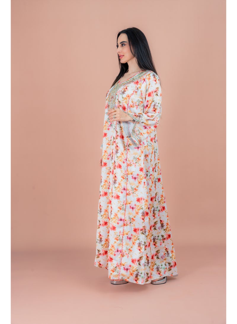 IKKXA Pattern Printed Modern Jalabiya IK052 Beige - Image 3