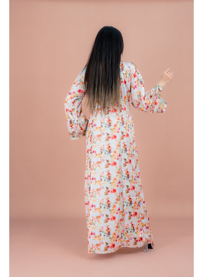 IKKXA Pattern Printed Modern Jalabiya IK052 Beige - Image 4