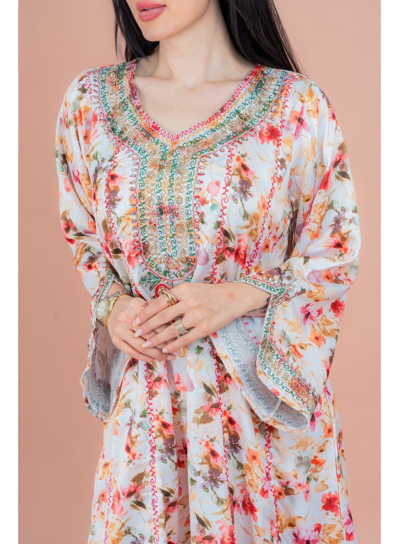 IKKXA Pattern Printed Modern Jalabiya IK052 Beige - Image 2