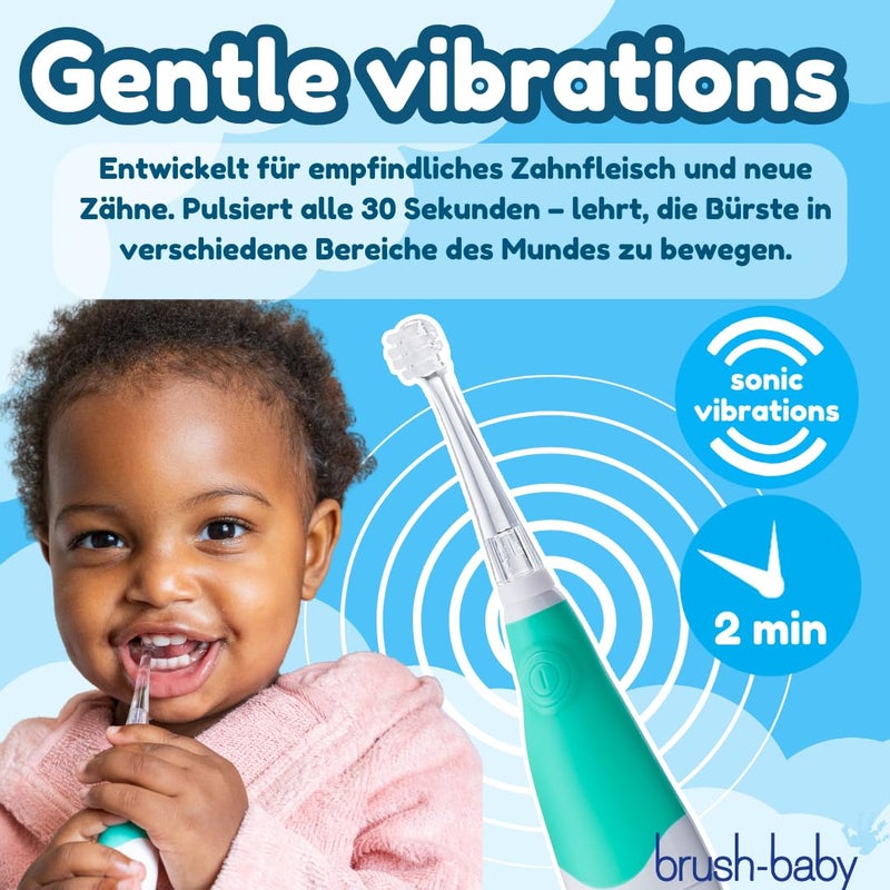 برش بيبي BabySonic Infant and Toddler Electric Toothbrush for Ages 0-3 Years - Smart LED Timer and Gentle Vibration Provide a Fun Brushing Experience - Includes 2 Sensitive Brush Heads (Teal) - Image 5