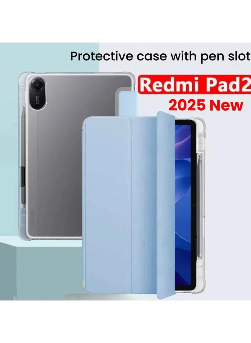 VKL Case Compatible with Xiaomi Redmi Pad 2 11-inch (2025) Tablet, Trifold Stand Shell with Pencil Holder,Leather Clear Back Cover with Automatically Wake Up Sleep (Blue) - Image 5