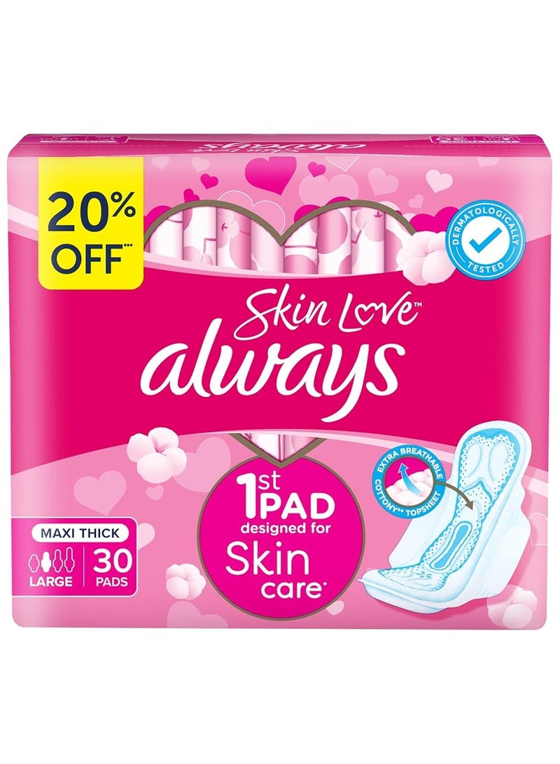 Always Cotton Skin Love Sanitary Pads, 30 Large Thick Pads