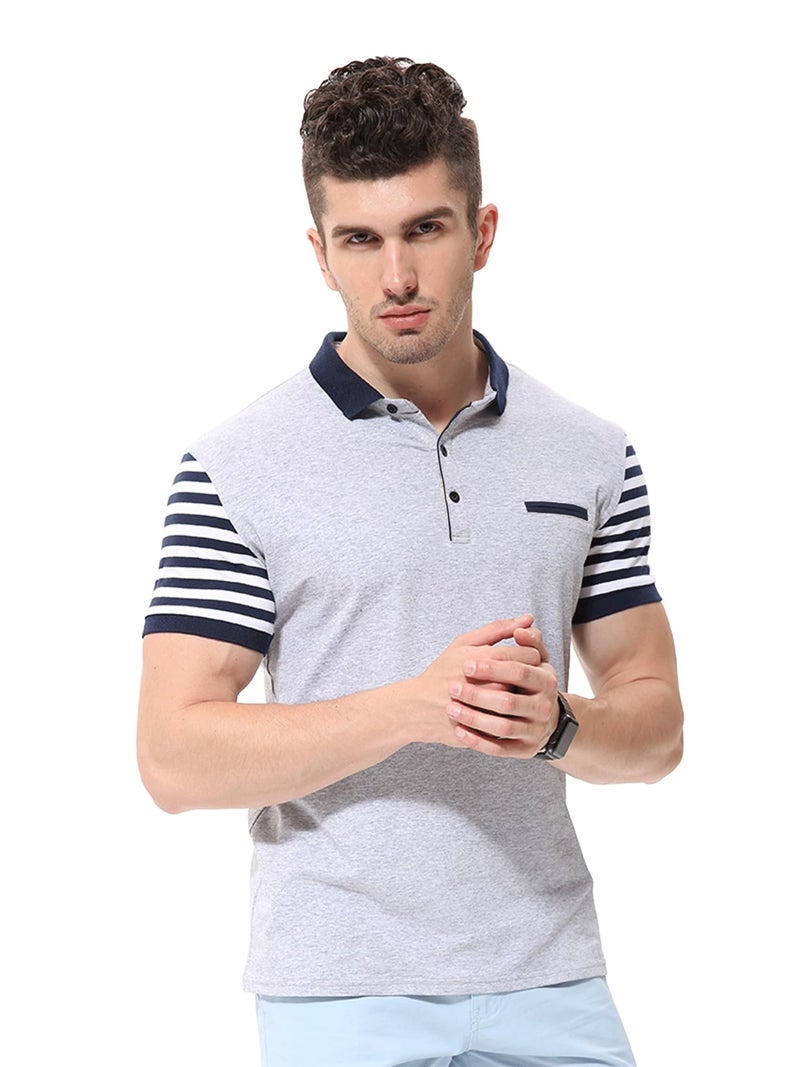 fanideaz Mens Cotton Half Sleeve Striped Polo Collar Tshirts for Men || Tshirt for Men Branded || Cotton Tshirt for Mens_Grey_5004_XL - Image 3