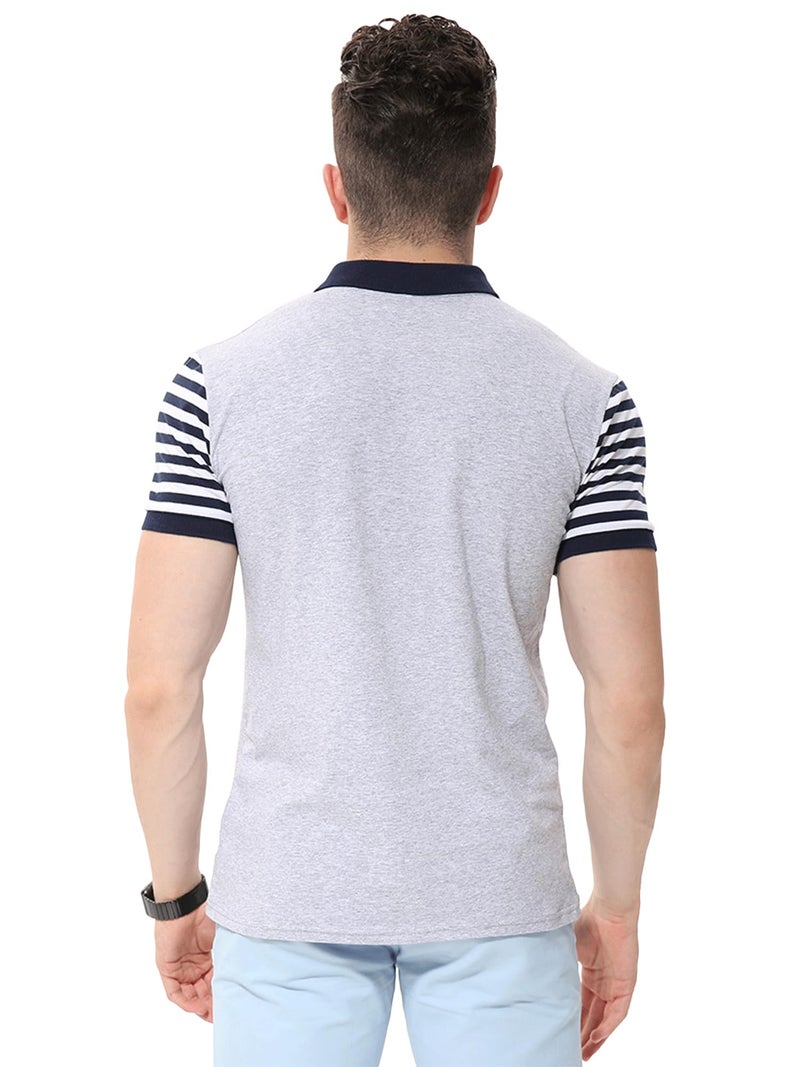fanideaz Mens Cotton Half Sleeve Striped Polo Collar Tshirts for Men || Tshirt for Men Branded || Cotton Tshirt for Mens_Grey_5004_XL - Image 4