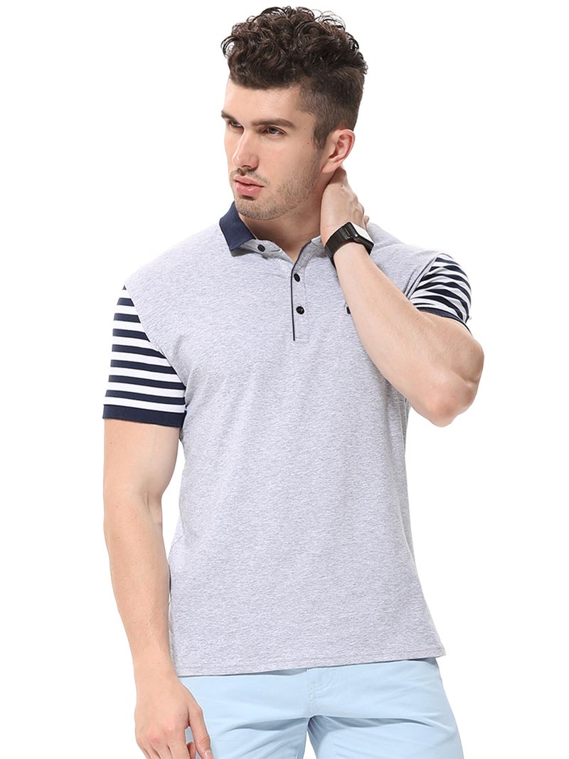 fanideaz Mens Cotton Half Sleeve Striped Polo Collar Tshirts for Men || Tshirt for Men Branded || Cotton Tshirt for Mens_Grey_5004_XL - Image 2