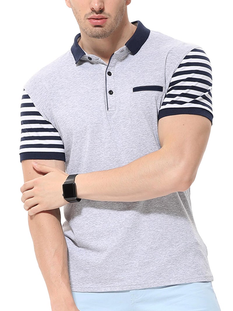 fanideaz Mens Cotton Half Sleeve Striped Polo Collar Tshirts for Men || Tshirt for Men Branded || Cotton Tshirt for Mens_Grey_5004_XL - Image 5