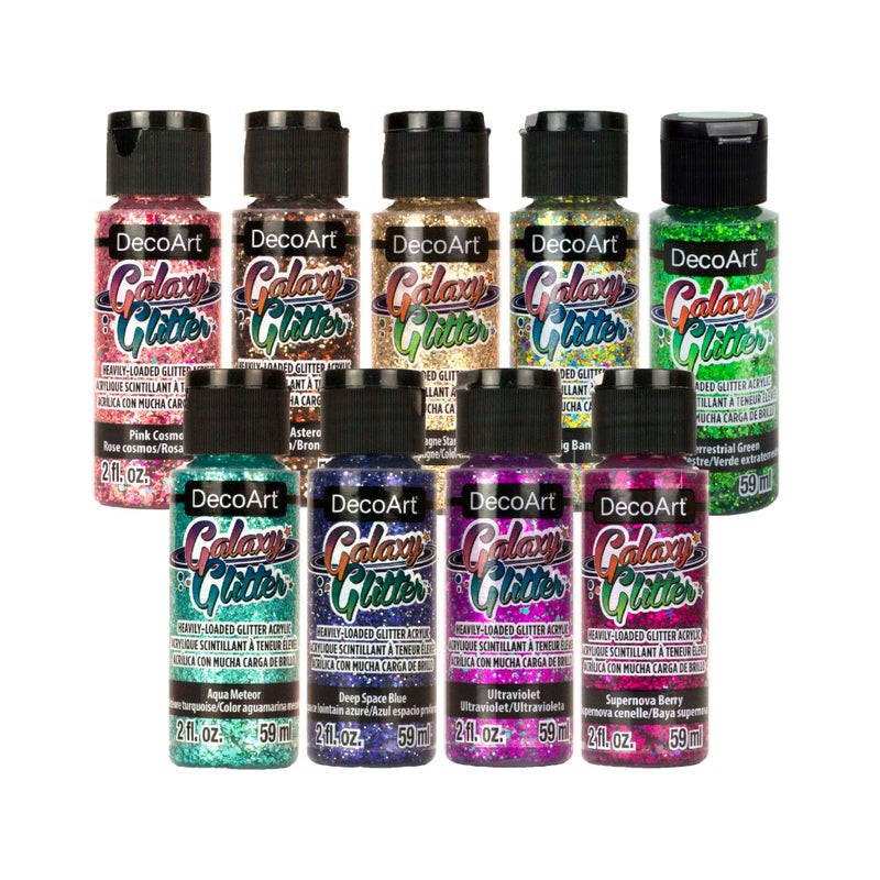 DecoArt Galaxy Glitter Acrylic Paint Set â€“ 9 Bottles (2 fl oz) â€“ Bright Multicolor Glitter Paints for Crafting, Art Projects & Creative DIY Crafts - Image 1