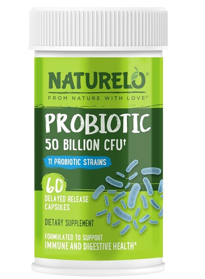 ناتوريلو البروبيوتيك لصحة الجهاز الهضمي، 50 مليار وحدة تشكيل مستعمرة، تعزز جهاز المناعة، 60 كبسولة