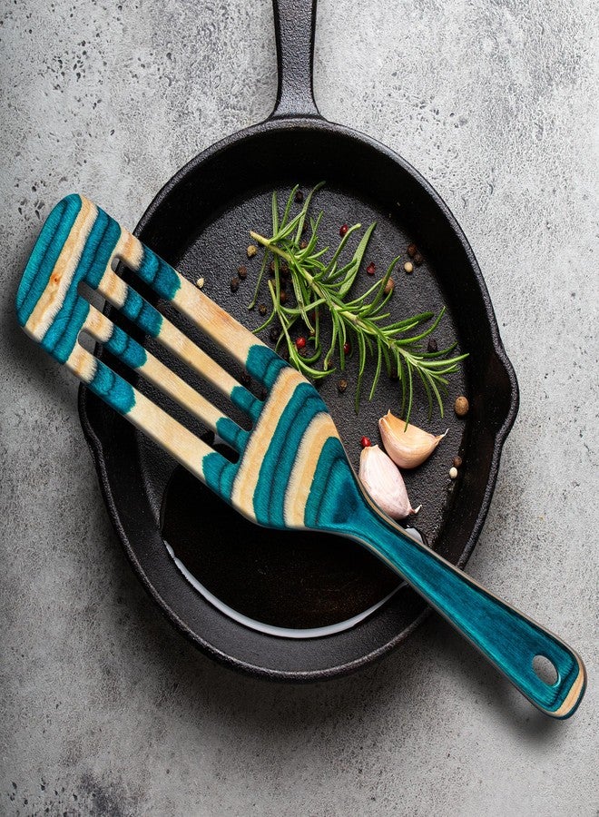 Totally Bamboo Baltique Mykonos Collection 13" Wooden Spurtle Spatula - Colorful Birch Wood Cooking Utensil, Nonstick Safe, Versatile Stirring & Serving Tool - Image 2