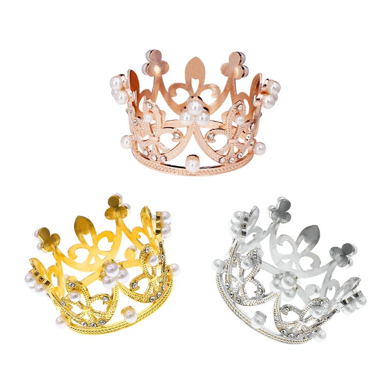 Hazyore 3 Pieces Crown Cake Topper, Princess Little Crown Alloy Pink Silver Crown Mini Crown Children's Birthday Cake Baking Decoration Paper Cup Cake Decoration - Image 1