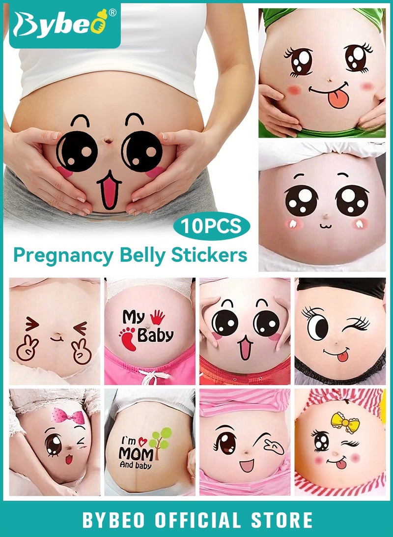 Bybeo 10 Sheets Pregnancy Belly Stickers, Pregnancy Photo Booth Props Set, Funny Facial Expression Maternity Baby Stickers for Expectant Mothers, Baby Shower Maternity Gifts - Image 1
