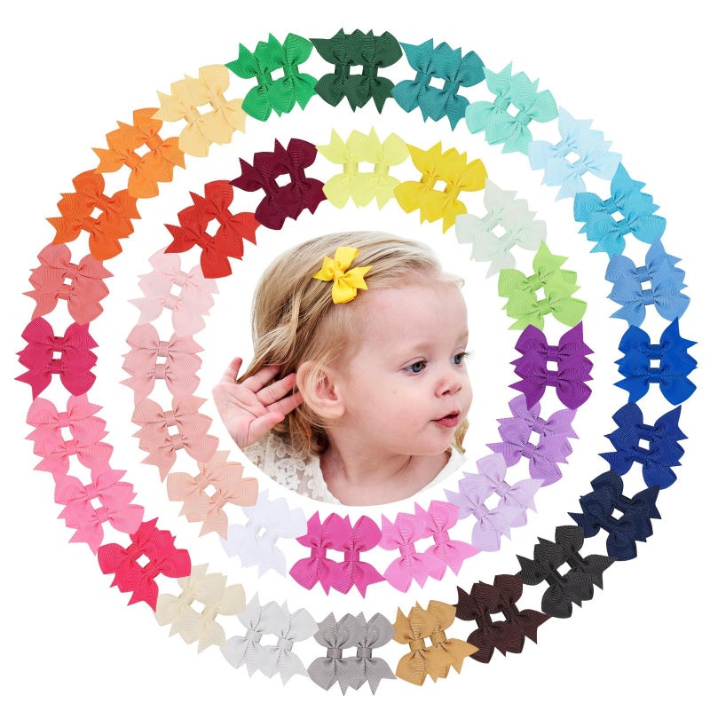 doboi 80PCS 2'' Baby Girls Fully Lined Grosgrain Boutique Solid Color Ribbon Mini Hair Bows Clips for Teens Infants Kids Toddlers Newborn Children Set of 40 Pairs - Image 1