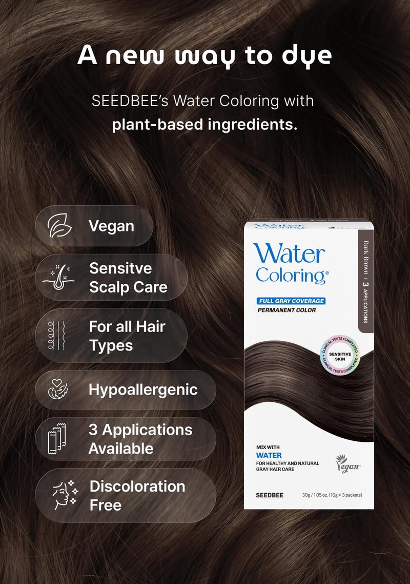Seedbee Korean Permanent Hair Dye, Powder Hair Color Kit, Dark Brown, Gray Hair Coverage, Plant-Based Formula, Easy Application for Roots, Short & Long Hair, Vegan, Just Mix with Water (3 Powder Packets) - Image 2