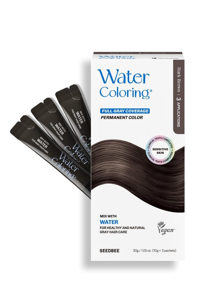 Seedbee Korean Permanent Hair Dye, Powder Hair Color Kit, Dark Brown, Gray Hair Coverage, Plant-Based Formula, Easy Application for Roots, Short & Long Hair, Vegan, Just Mix with Water (3 Powder Packets) - Image 1