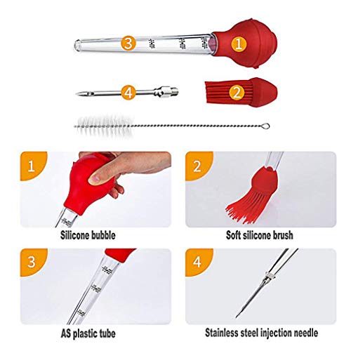 Sagapo Best tableware Turkey Baster set of 4 commercial-grade quality FDA silicone bulbs, including marinating needles and barbecue brushes and cleaning brushes, easy to clean and can be used repeatedly. - Image 2