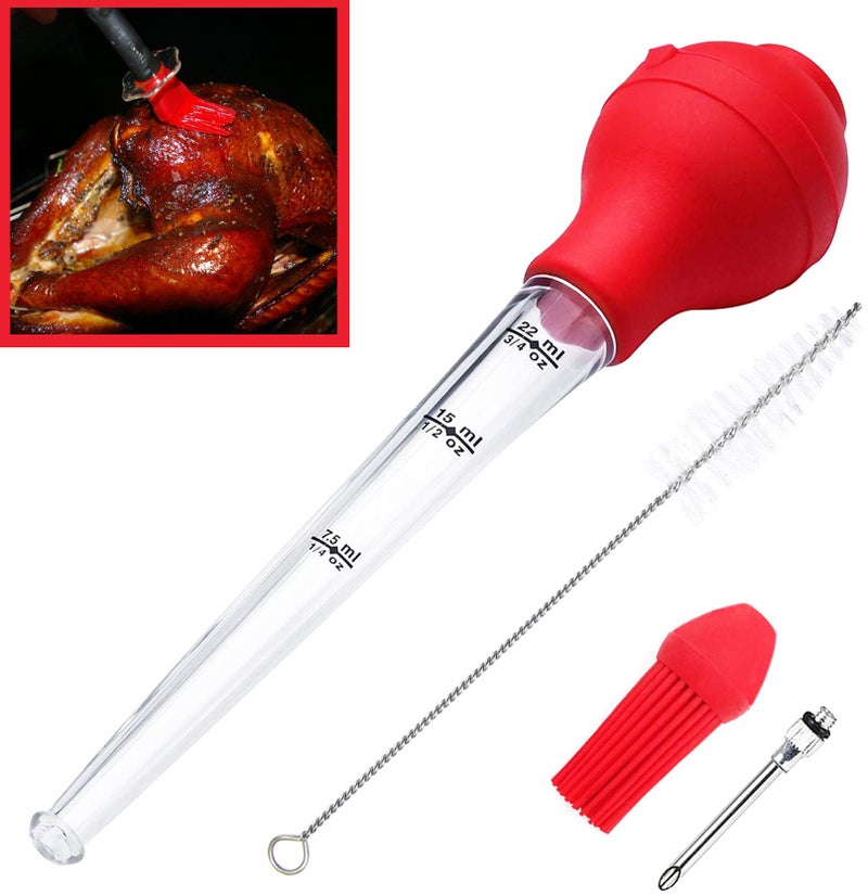 Sagapo Best tableware Turkey Baster set of 4 commercial-grade quality FDA silicone bulbs, including marinating needles and barbecue brushes and cleaning brushes, easy to clean and can be used repeatedly. - Image 1