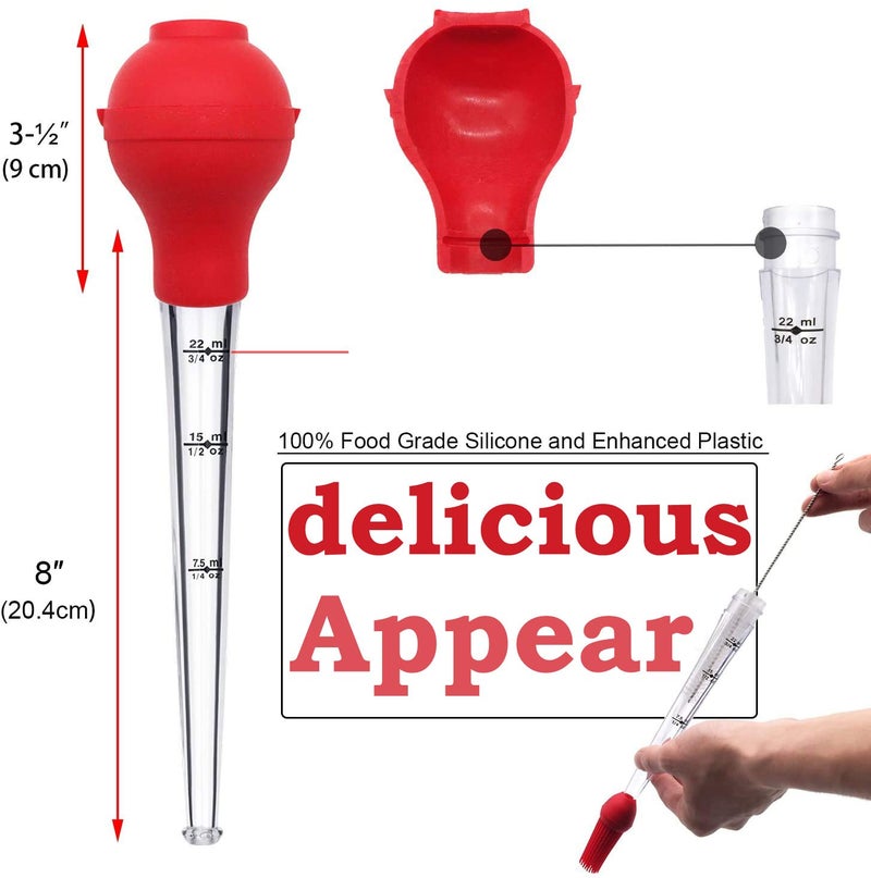 Sagapo Best tableware Turkey Baster set of 4 commercial-grade quality FDA silicone bulbs, including marinating needles and barbecue brushes and cleaning brushes, easy to clean and can be used repeatedly. - Image 3