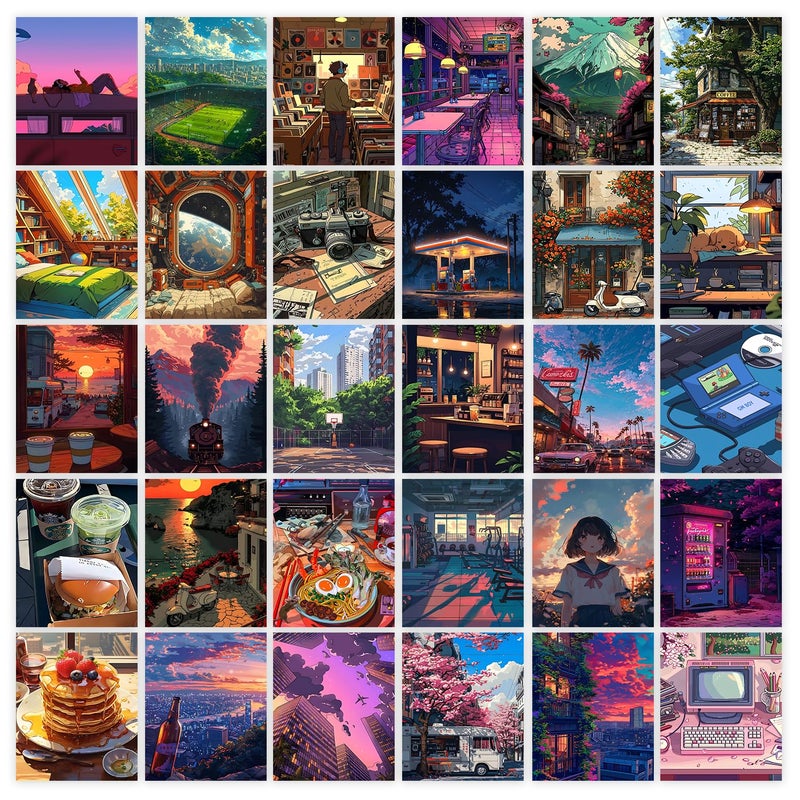 Wallgasm مجموعة ملصقات لوفاي - مجموعة من 30 ملصق، 4 × 6 بوصات لتزيين الغرف | ملصق للمنزل، الغرفة، الصالة الرياضية، غرفة النوم، النزل | مجموعة كولاج | جمالية لوفاي - Image 1