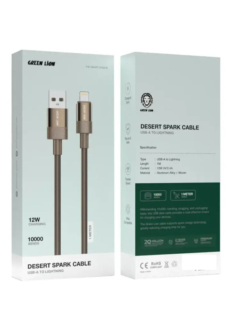 جرين ليون كابل Desert Spark من USB-A إلى Lightning، 2.4 أمبير/5 فولت، طاقة 12 وات، توافق واسع، إمكانية الشحن والمزامنة - تيتانيوم صحراوي - Image 2
