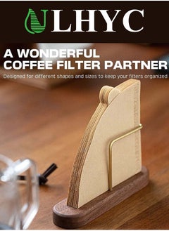Walnut Base Coffee Filter Holder,Pure Brass Coffee Filter Paper Storage Rack,Filter Paper Container Stand Suitable For V60 and Fan Shape and Flat-bottomed Pour Over Filter Paper