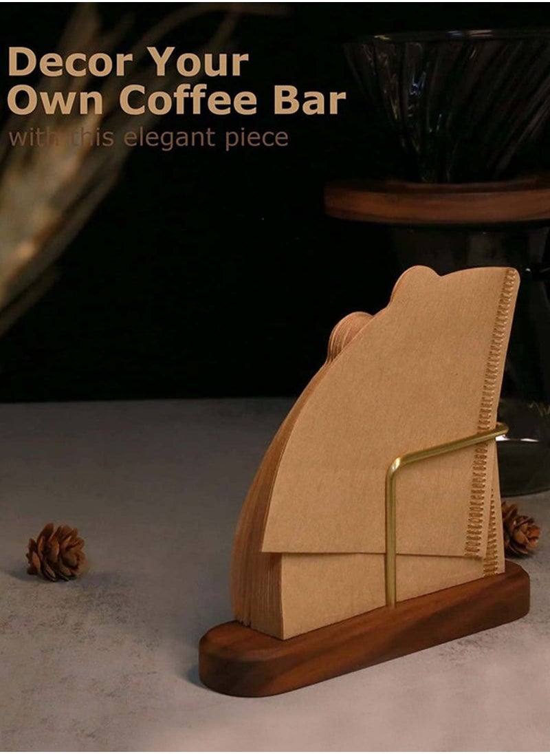 ULHYC - Walnut Base Coffee Filter Holder,Pure Brass Coffee Filter Paper Storage Rack,Filter Paper Container Stand Suitable For V60 and Fan Shape and Flat-bottomed Pour Over Filter Paper - Image 1